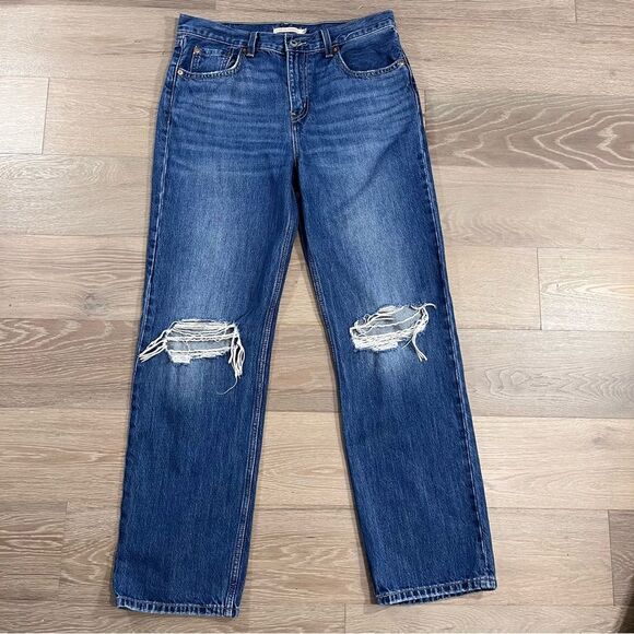 Levi’s Low Pro Straight Medium Wash Distressed Boyfriend Jeans 29 - Picture 2 of 9